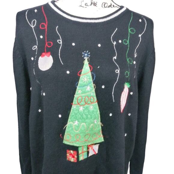 White Stag Christmas Tree Sweater Black Size XL - Picture 2 of 7